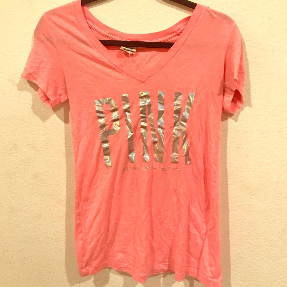VS PINK Bright Pink V-Neck Boyfriend T-Shirt